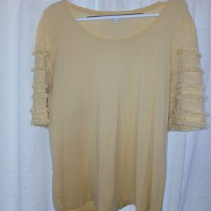 Chico's Size 3 (XL) Yellow Ruffled Blouse with Fringe And Lace Sleeves